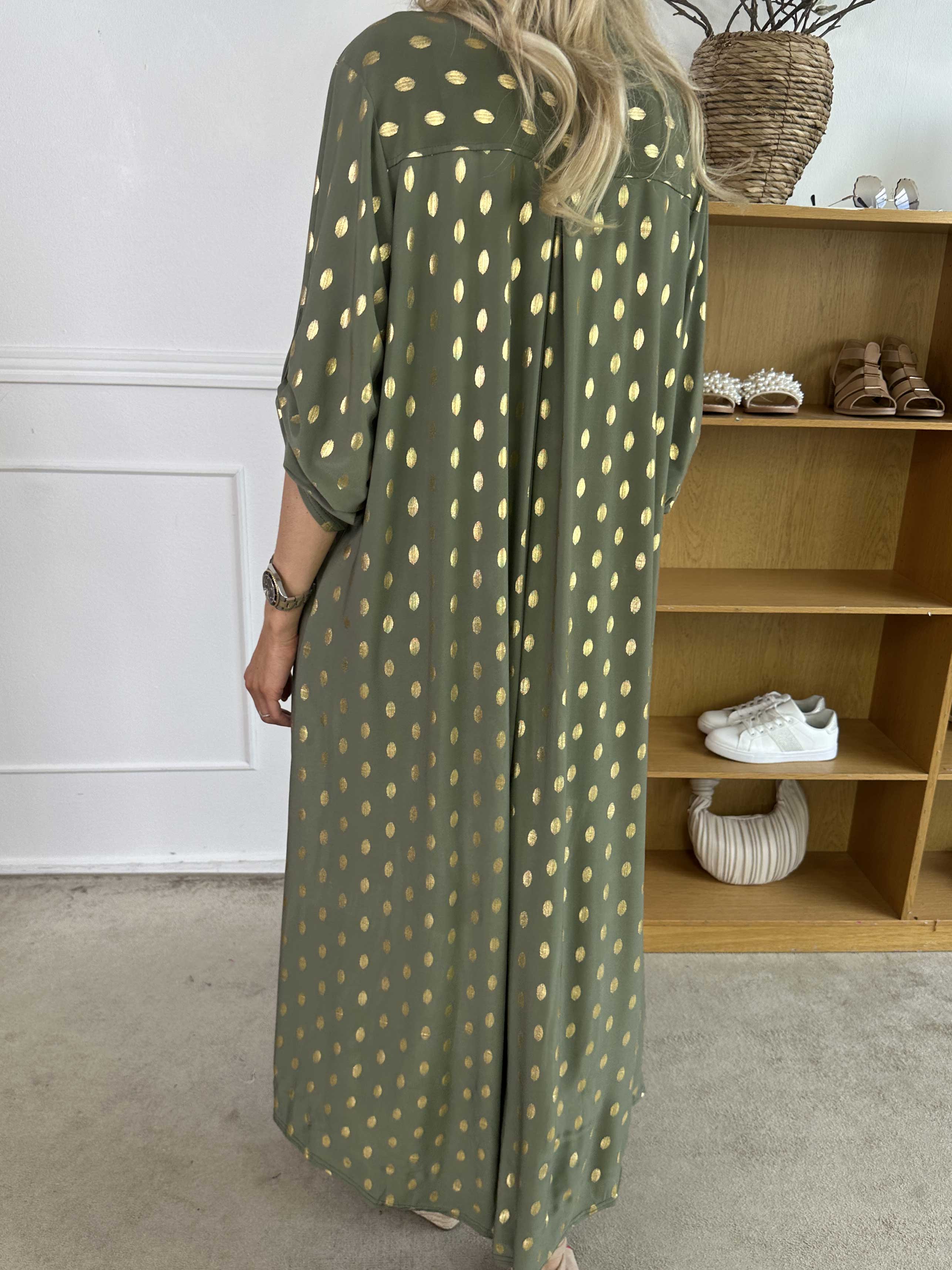 Ebba Gold Dress - Lång klänning med resår och guldprickar
